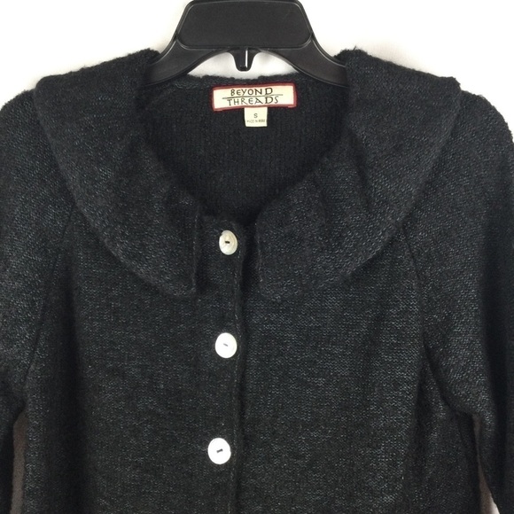 Beyond Threads Baby Alpaca Pima Cotton Blend Cardigan Sweater Black Small - Picture 3 of 7